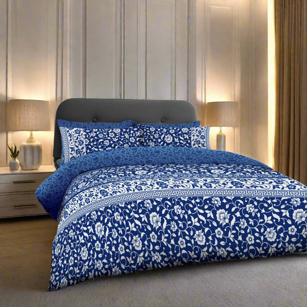 Blue Floral Printed Complete Duvet Set