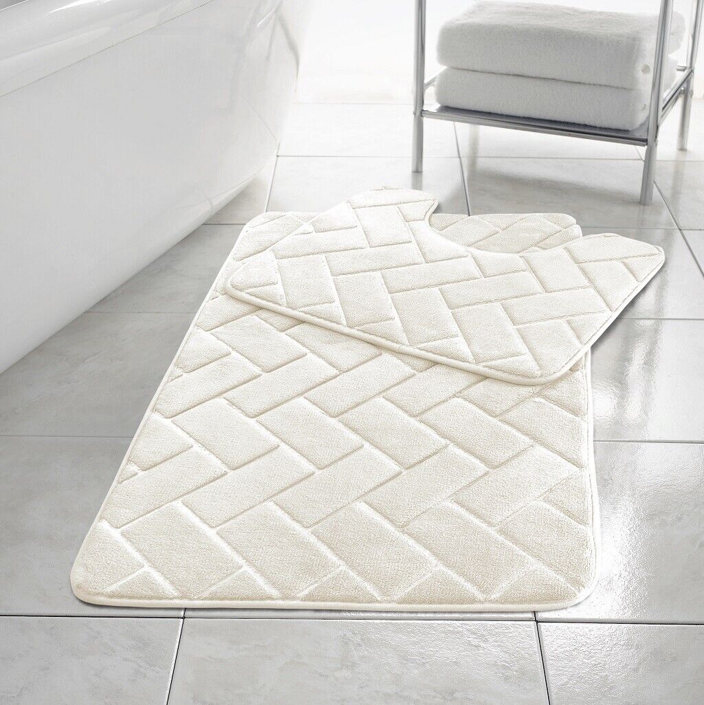 Herringbone Style Bath Mat Set Memory Foam