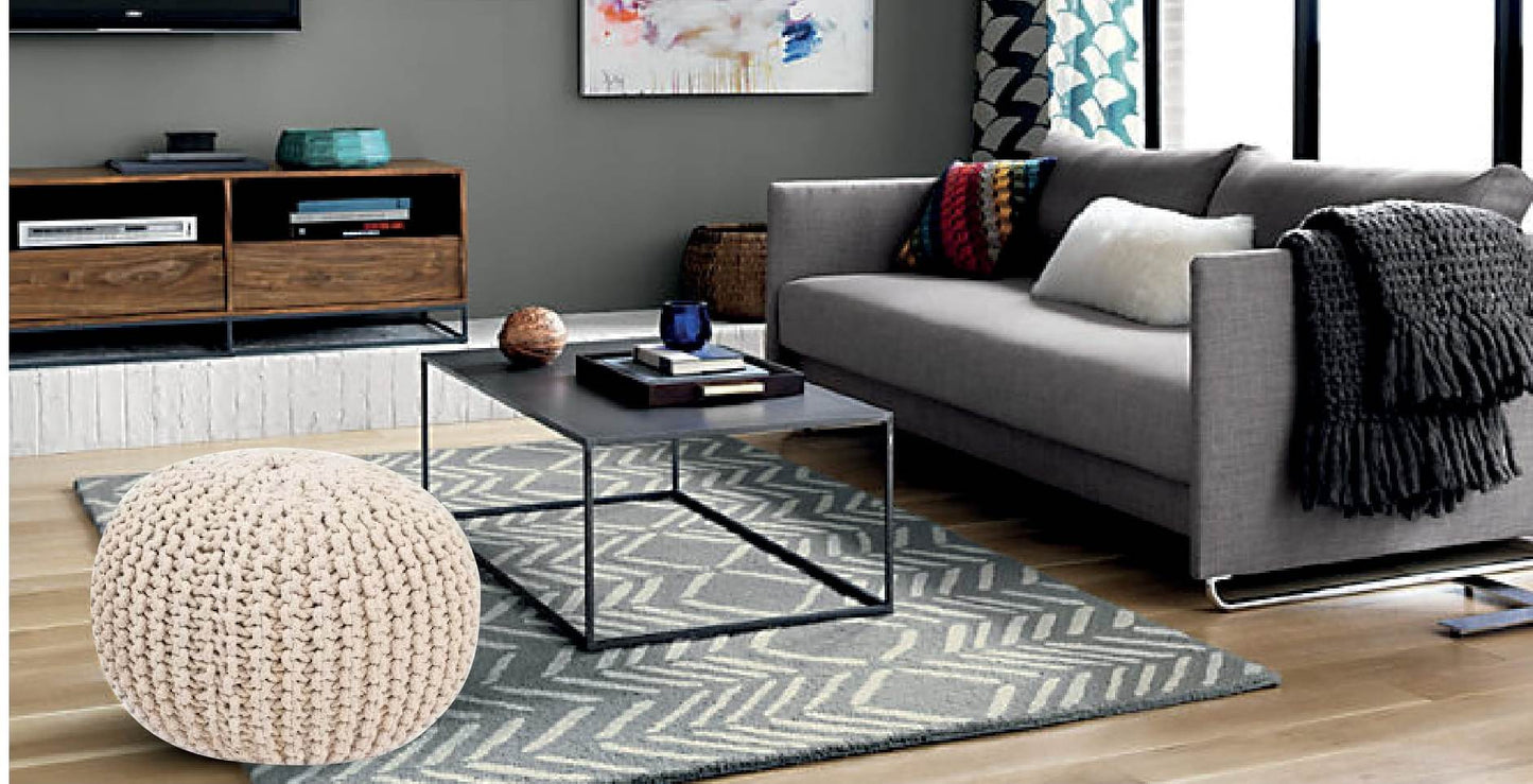 Knitted Pouffe Chunky Round Footstool Ottoman