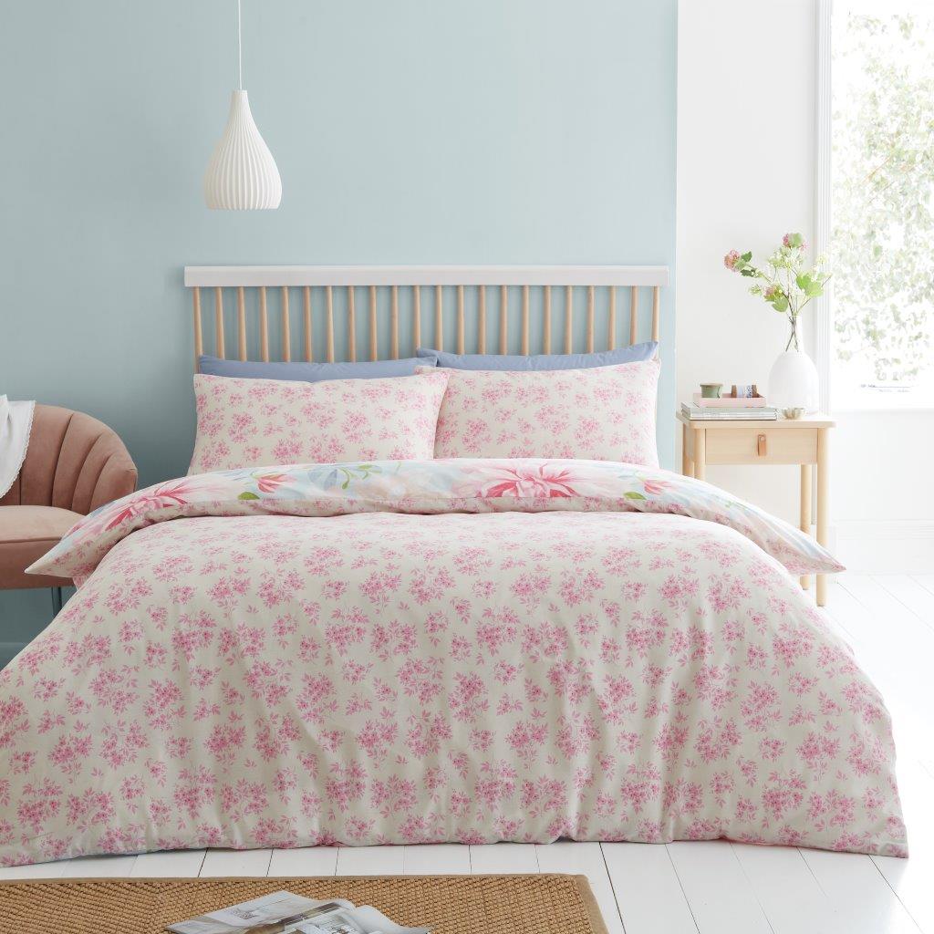 Pink Floral Reversible Duvet Set