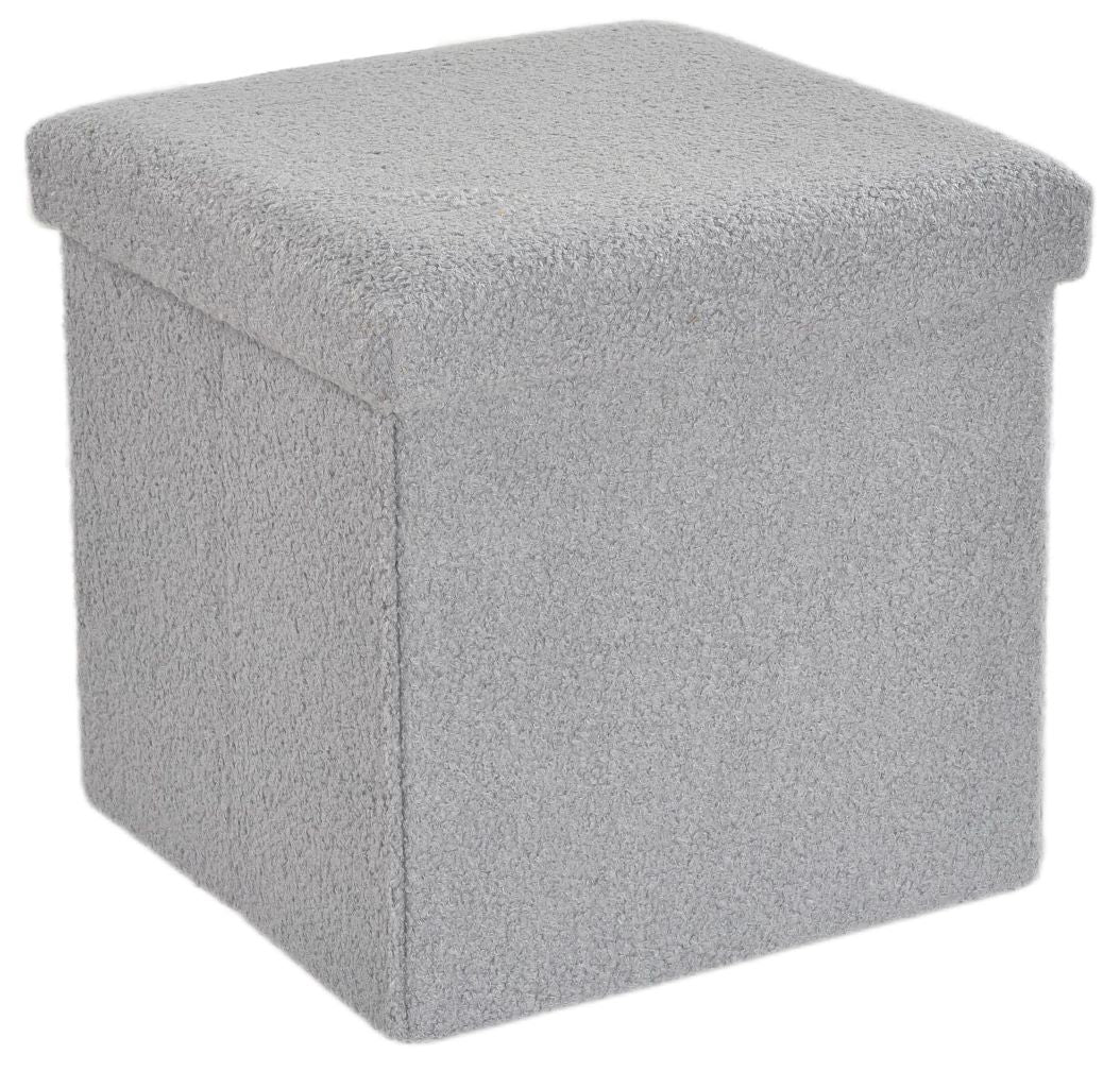 Silver Boucle Foldable Storage Ottoman 2 Sizes