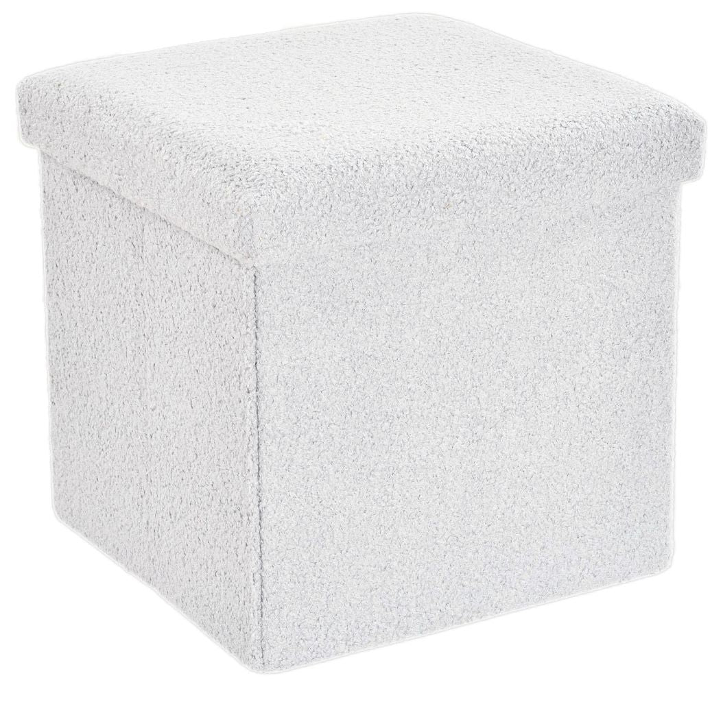 White Boucle Fabric Foldable Storage Ottoman 2 Sizes