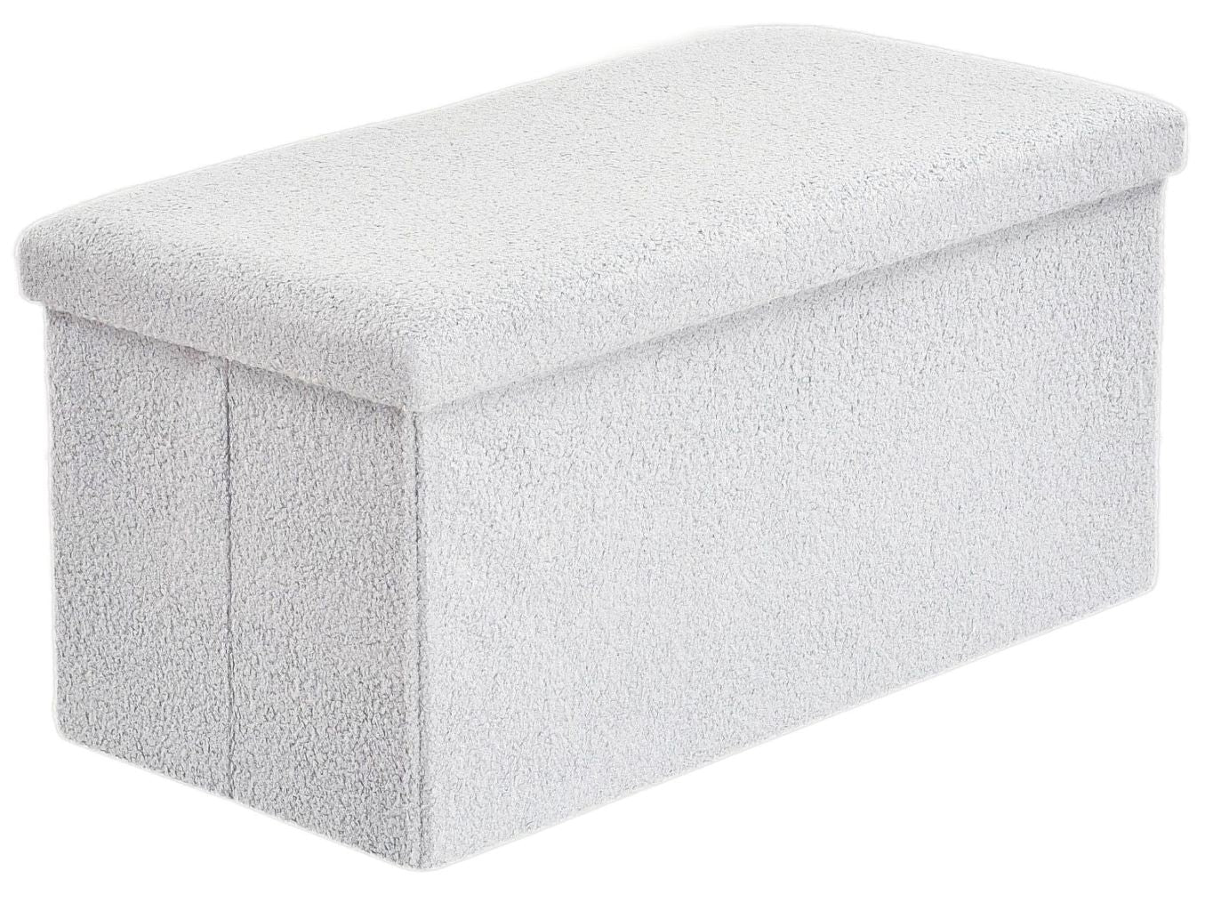 White Boucle Fabric Foldable Storage Ottoman 2 Sizes
