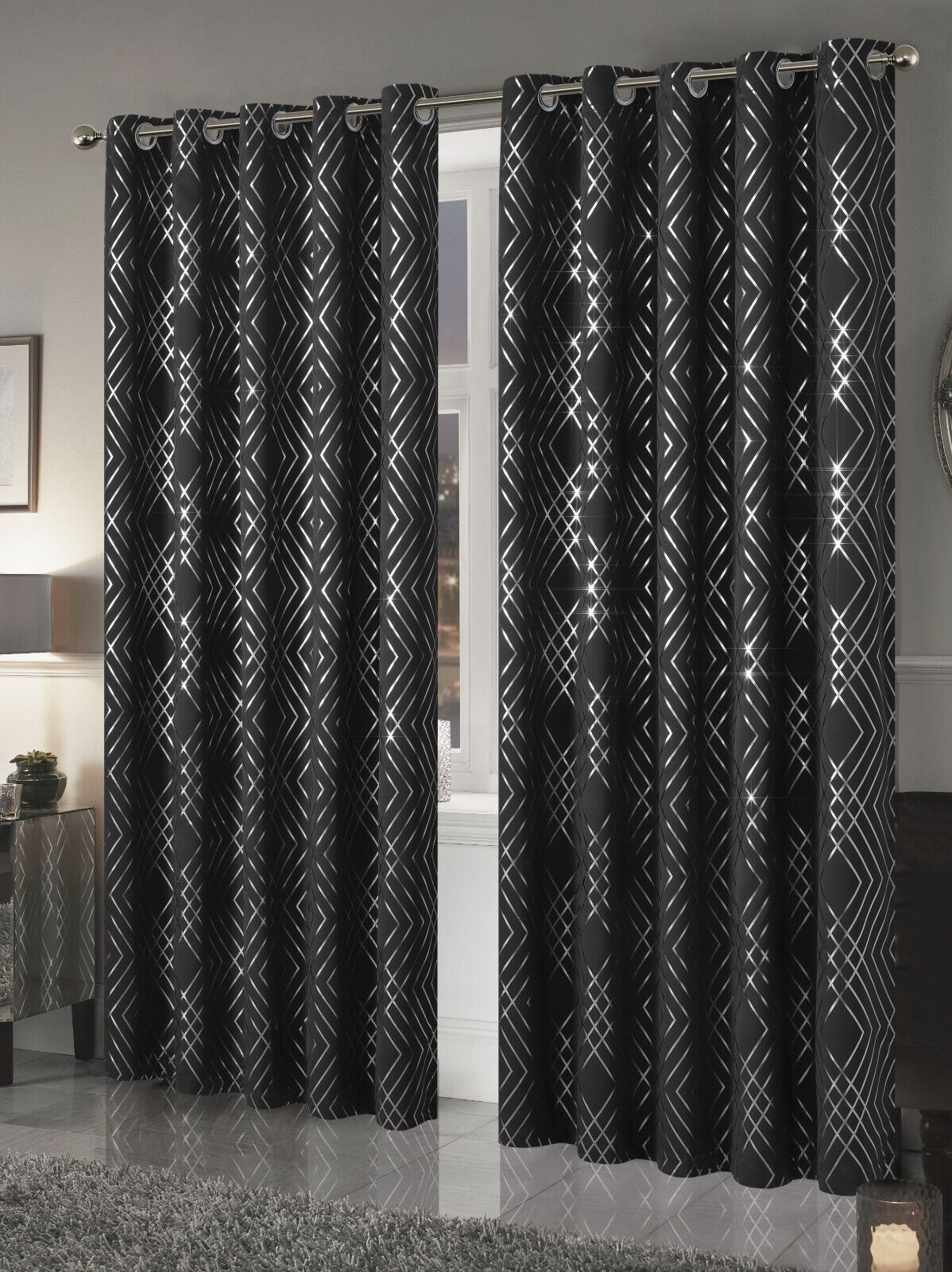 Geometric Blackout Eyelet Curtains