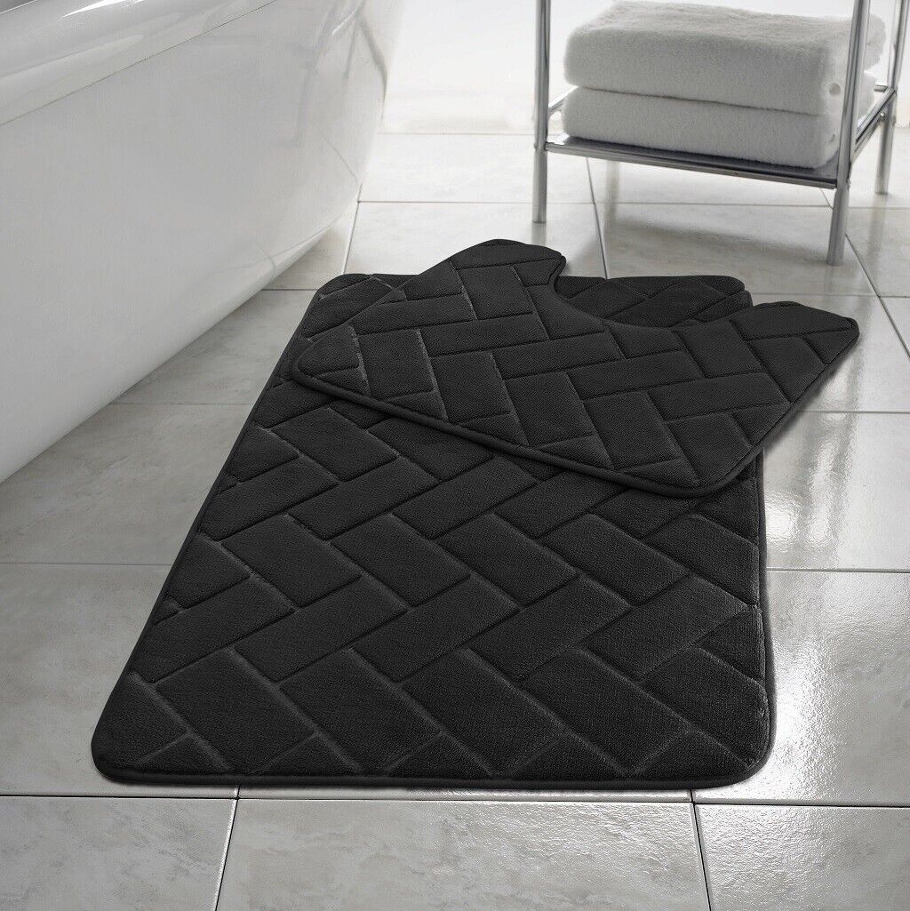 Herringbone Style Bath Mat Set Memory Foam