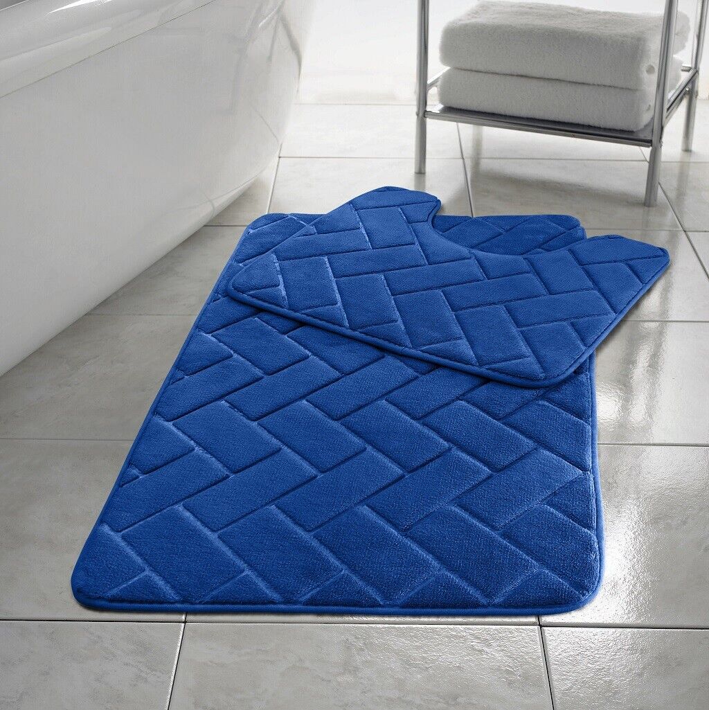 Herringbone Style Bath Mat Set Memory Foam