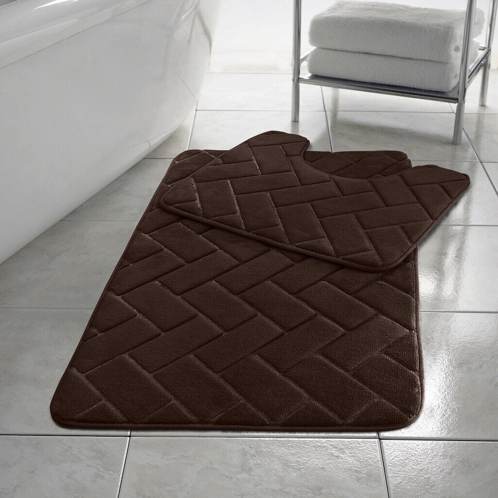 Herringbone Style Bath Mat Set Memory Foam