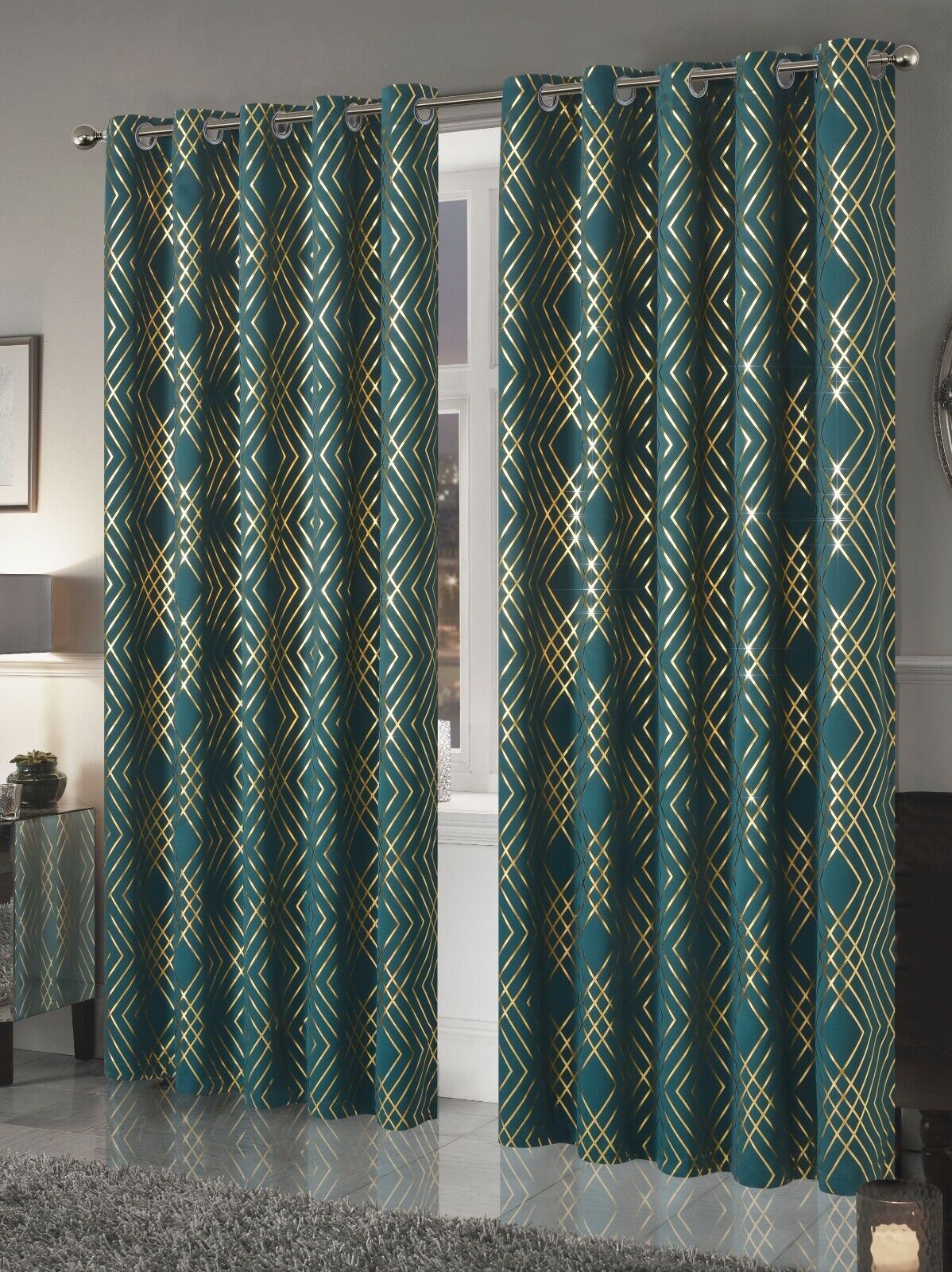 Geometric Blackout Eyelet Curtains
