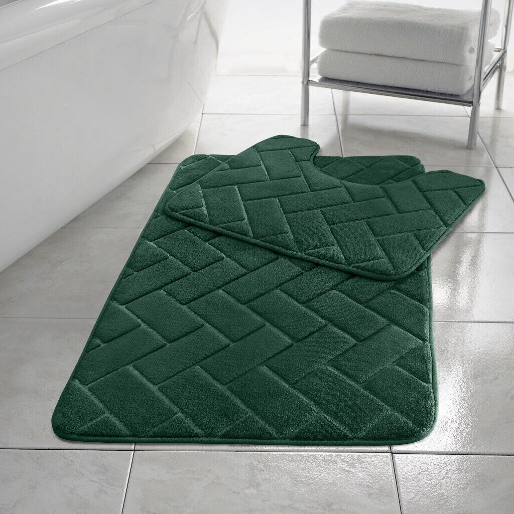 Herringbone Style Bath Mat Set Memory Foam