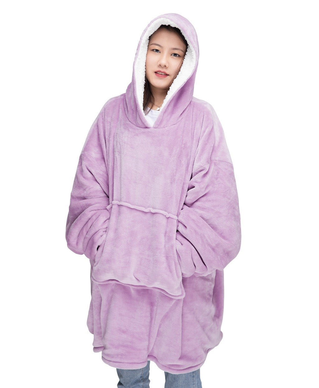 Unisex Teddy Fleece Sherpa Oversized Wearable Blanket Hoodie Fluffy
