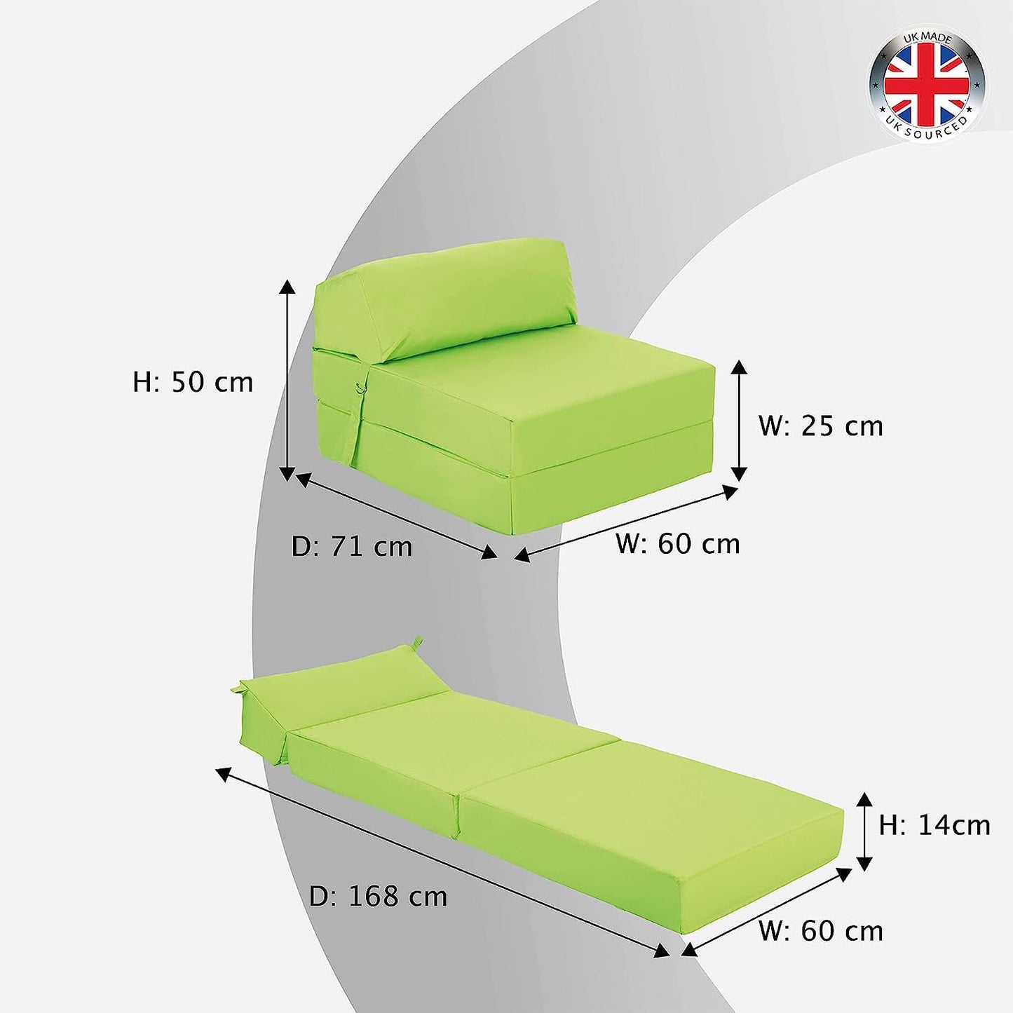 Indoor/Outdoor Fold Out Z Bed Chair | Lightweight Sofa Bed Futon with Soft Water-Resistant Cover Lime