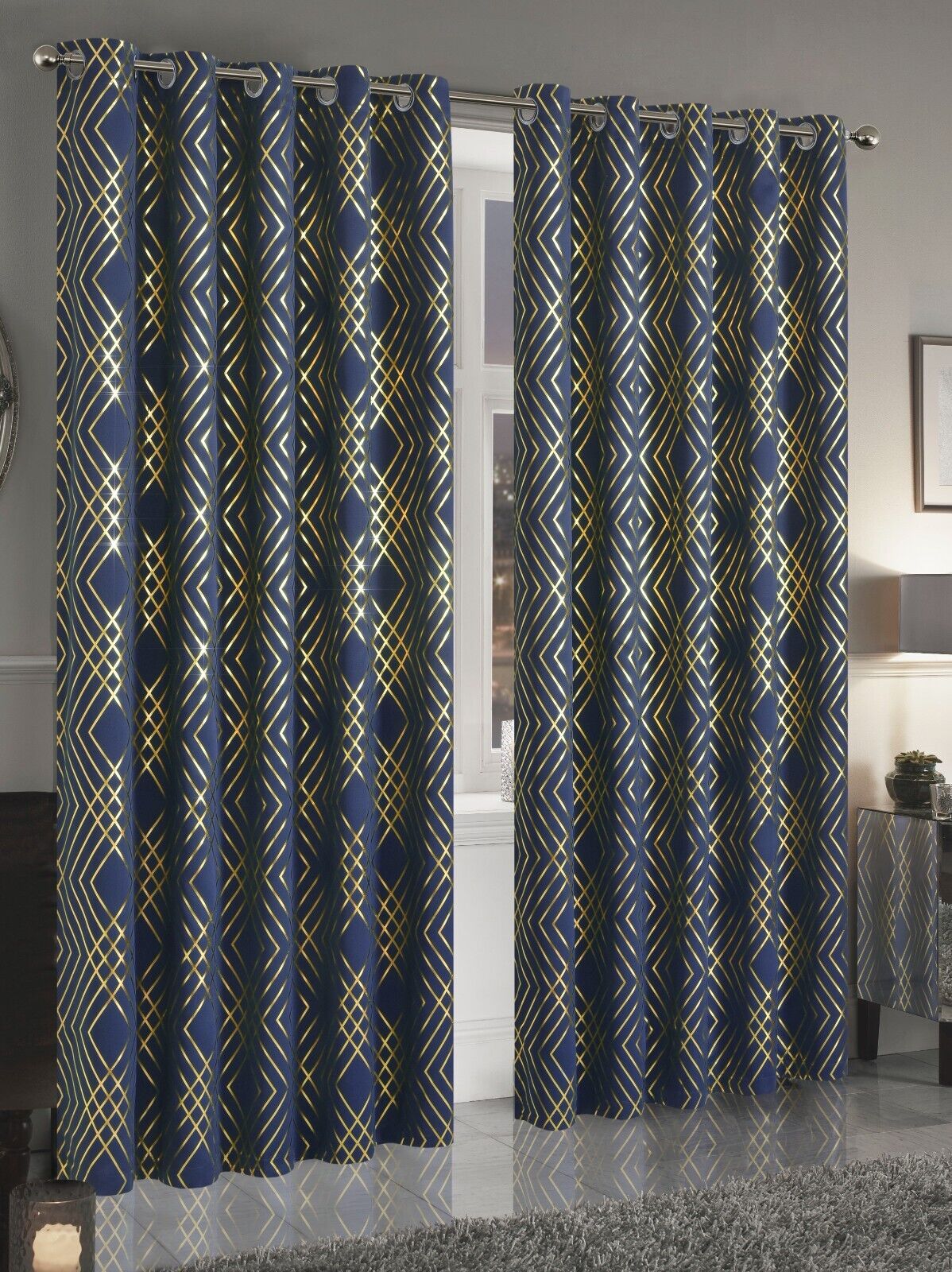 Geometric Blackout Eyelet Curtains
