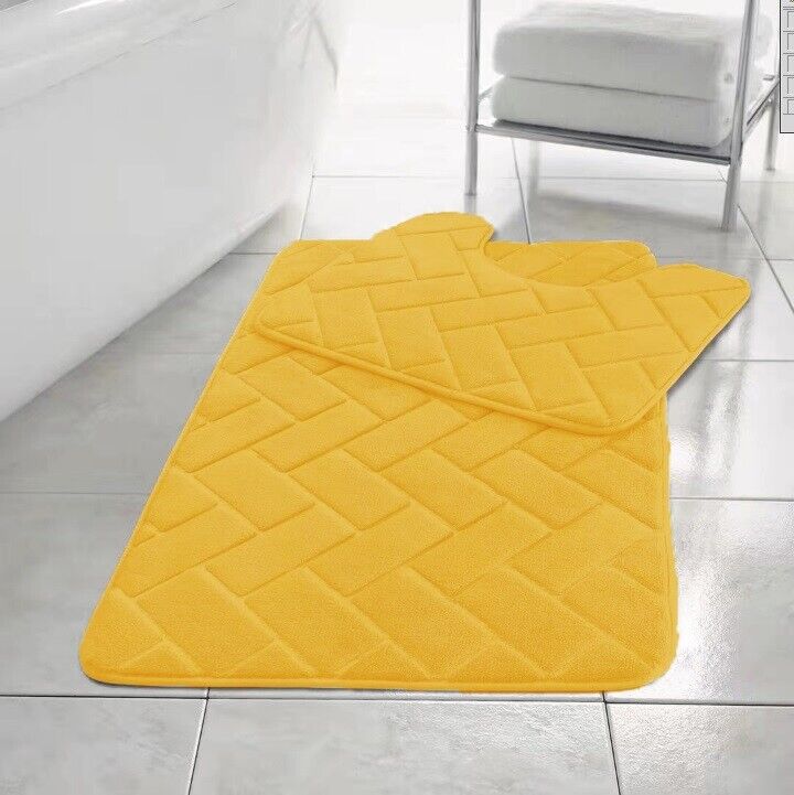 Herringbone Style Bath Mat Set Memory Foam