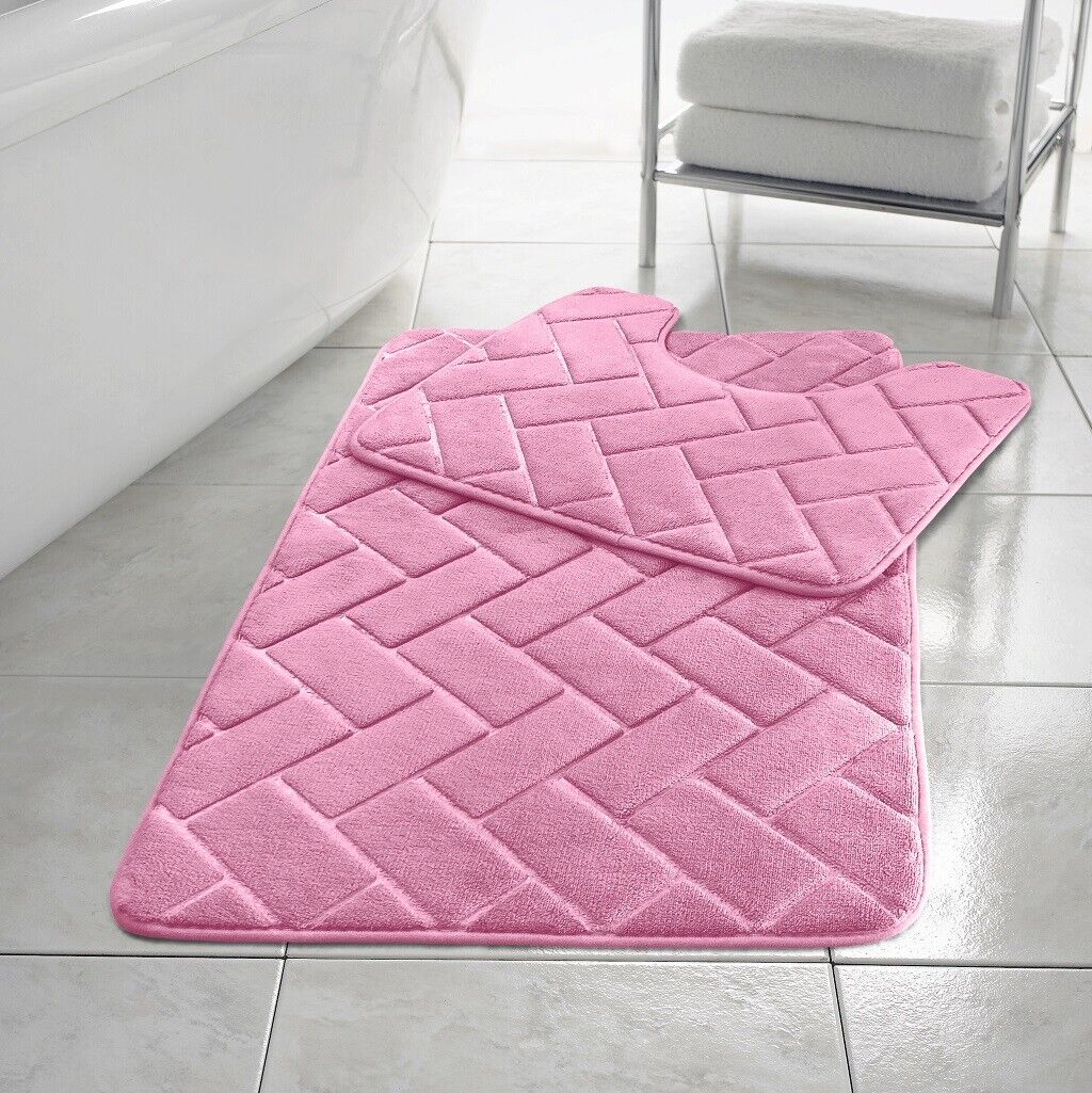 Herringbone Style Bath Mat Set Memory Foam