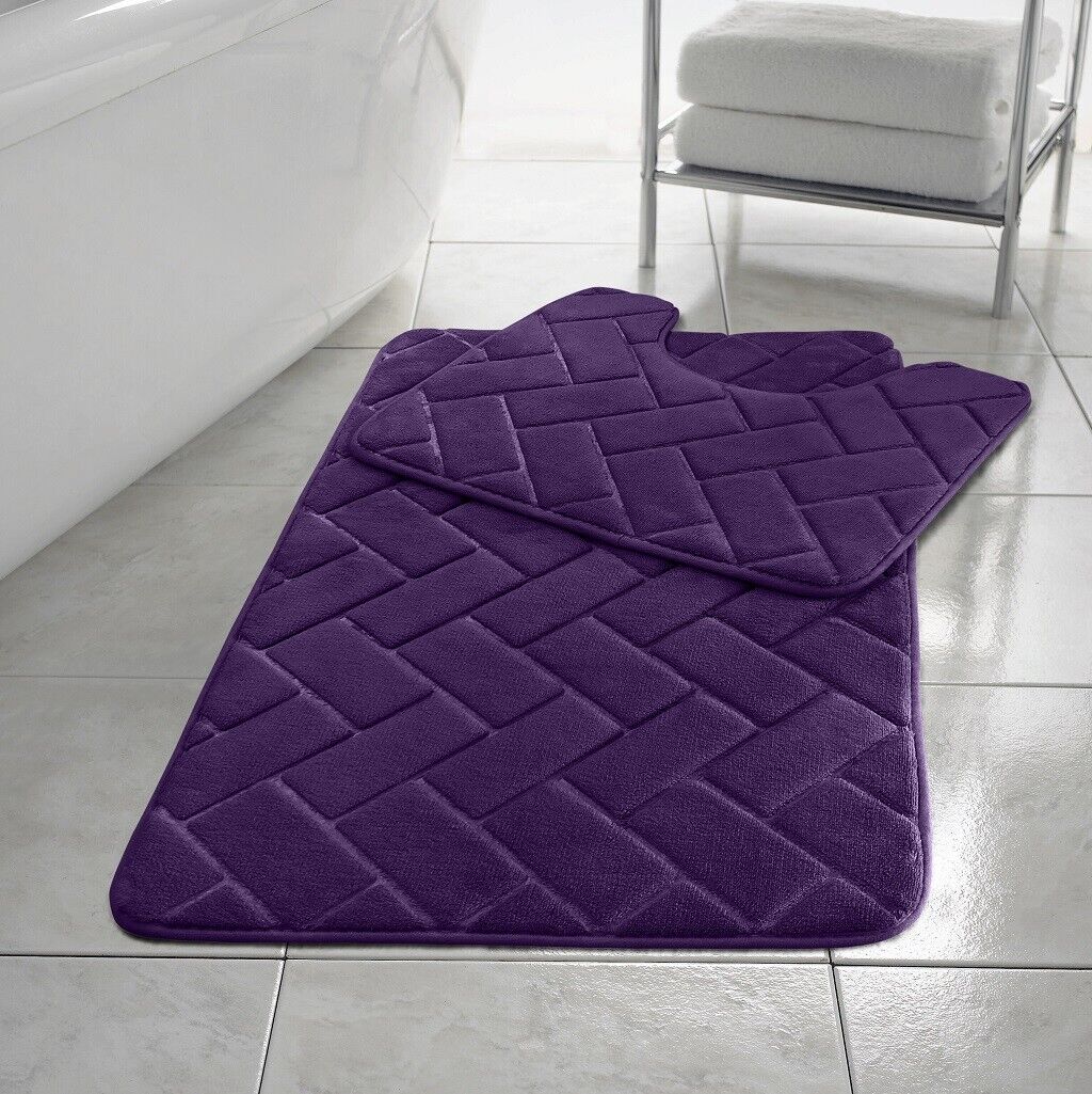 Herringbone Style Bath Mat Set Memory Foam
