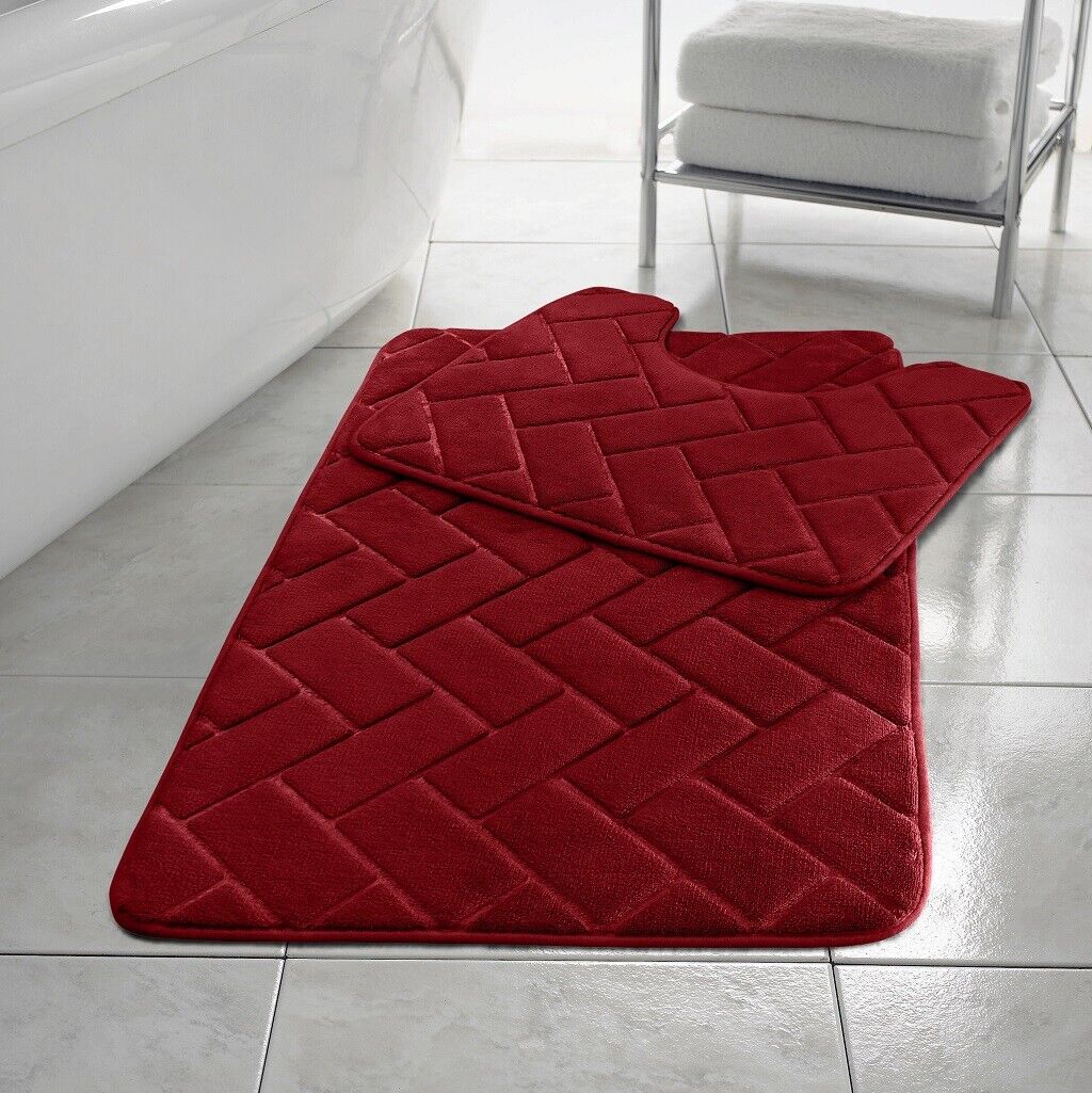 Herringbone Style Bath Mat Set Memory Foam