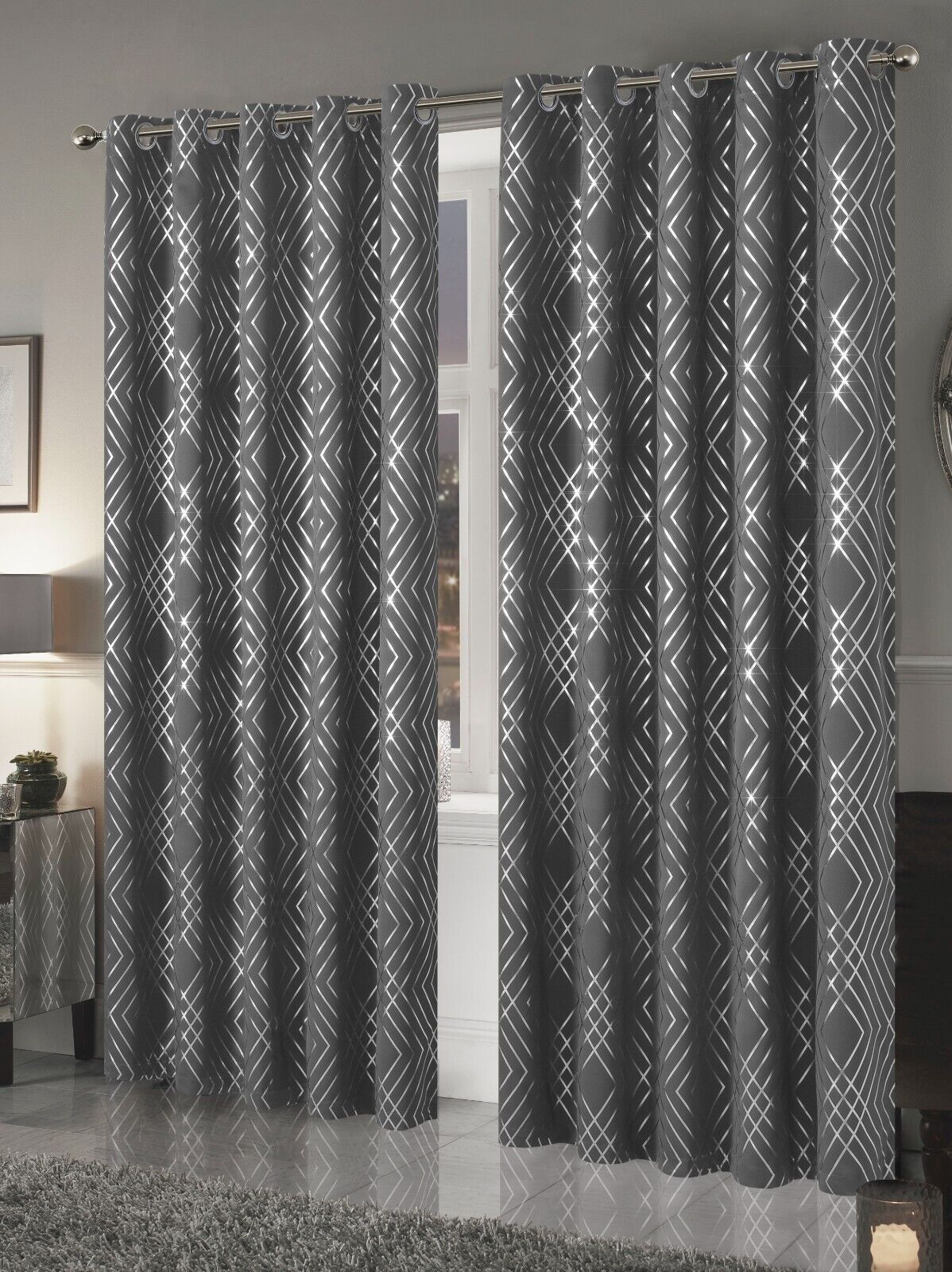 Geometric Blackout Eyelet Curtains