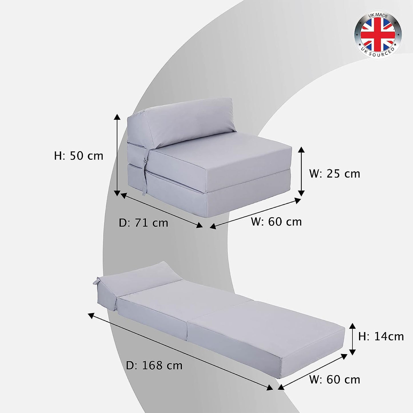 Indoor/Outdoor Fold Out Z Bed Chair | Lightweight Sofa Bed Futon with Soft Water-Resistant Cover Silver