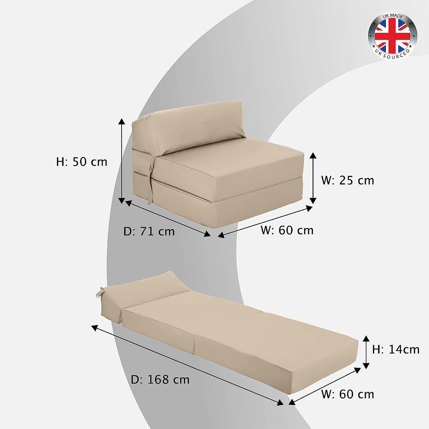 Indoor/Outdoor Fold Out Z Bed Chair | Lightweight Sofa Bed Futon with Soft Water-Resistant Cover Stone