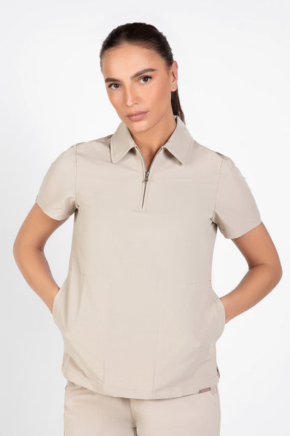 Kiro Side Pocket Zip Neck Top Womens