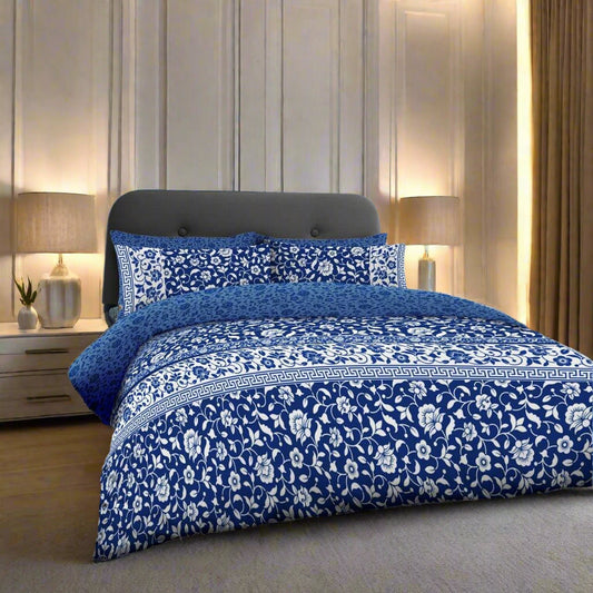 Blue Floral Printed Complete Duvet Set