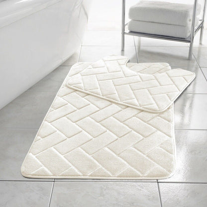 Herringbone Style Bath Mat Set Memory Foam