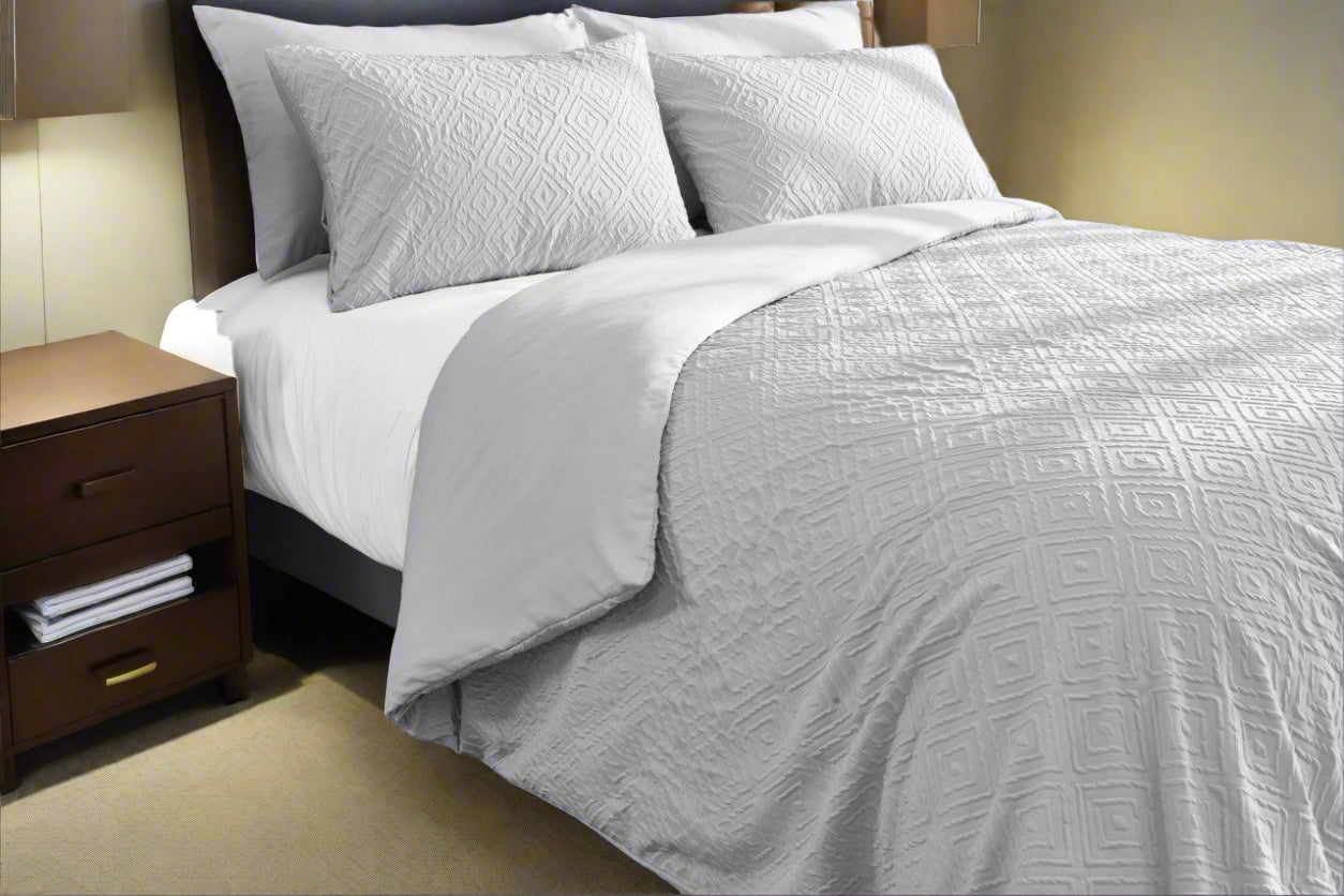 3D Embossed Square Patterned Duvet Set 4 Colours