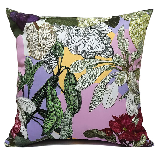 Lilac Flowered Filled Indoor/Outdoor Waterproof Cushion