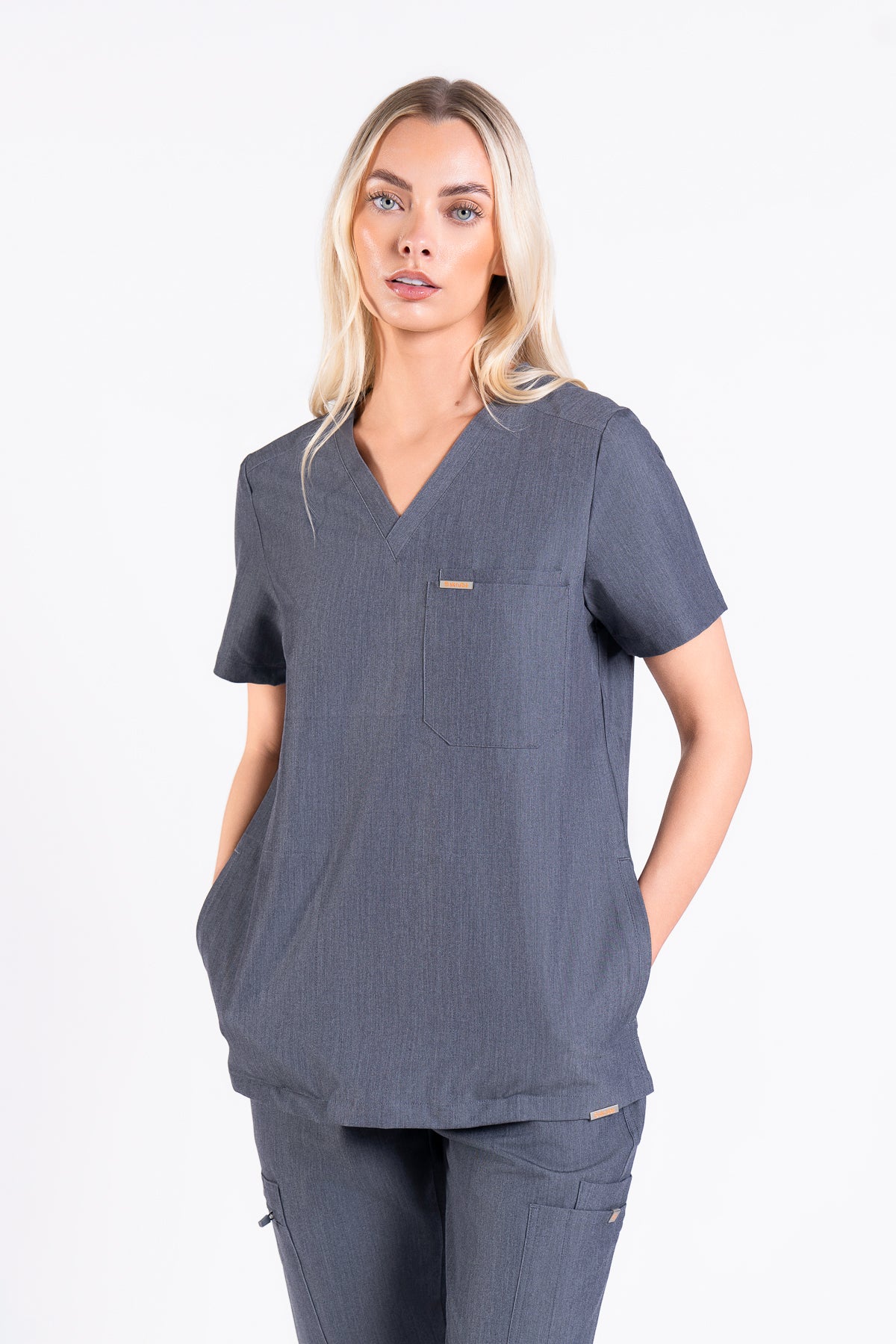 Tasca Women's V Neck Four pockets Scrub With Invisible Side Pockets