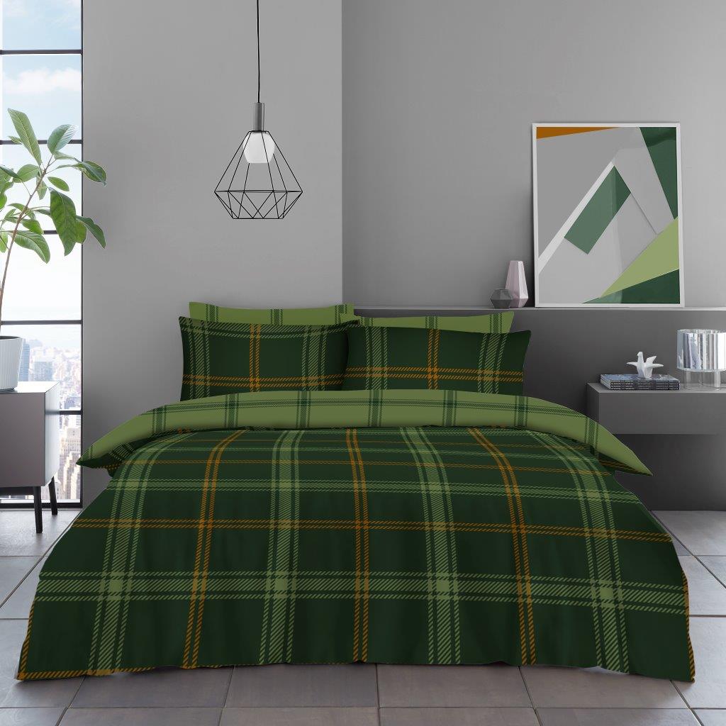 Green Check Printed Complete Duvet Set
