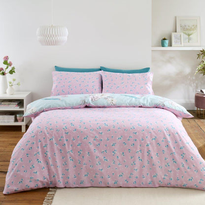 Pink & Blue Floral Reversible Duvet Set