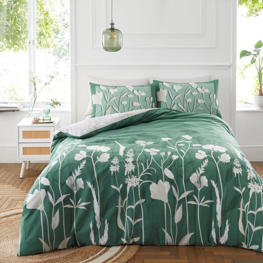 Green & Grey Floral Reversible Duvet Set