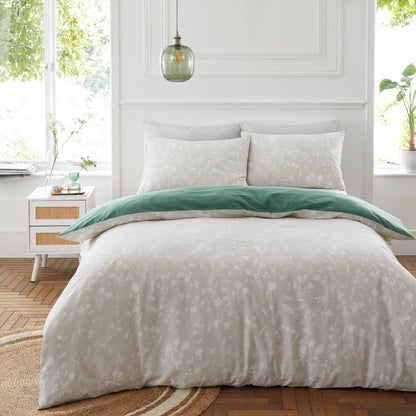 Green & Grey Floral Reversible Duvet Set