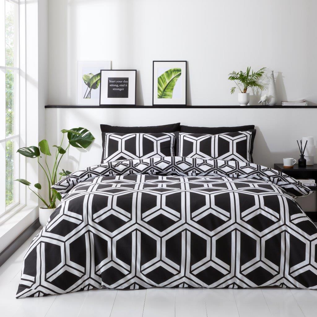 Black & White Hexagon Reversible Duvet Set