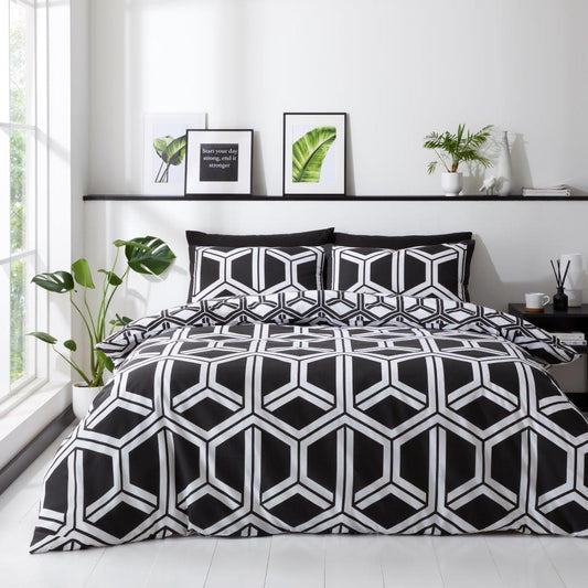 Black & White Hexagon Reversible Duvet Set