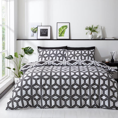 Black & White Hexagon Reversible Duvet Set