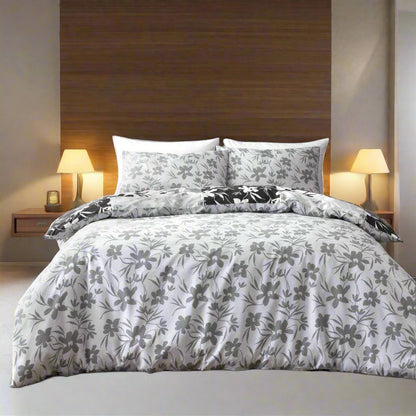 Black & White Floral Block Reversible Duvet Set