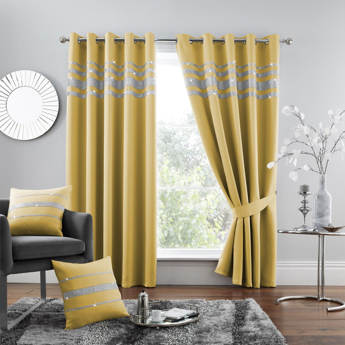Shiny Diamante Blackout Curtains Eyelet 7 Colours