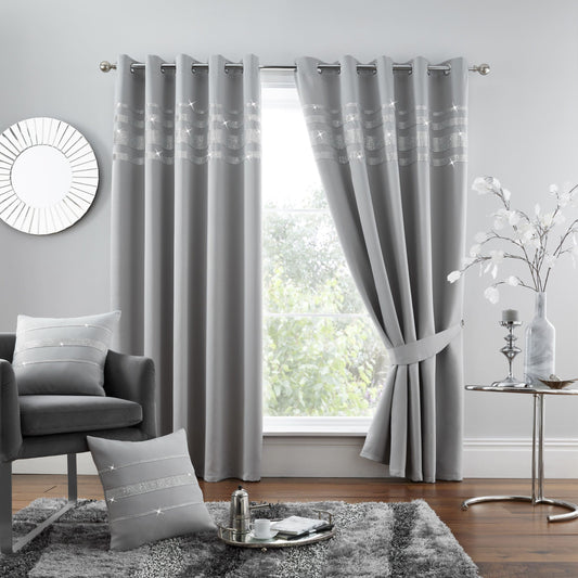 Shiny Diamante Blackout Curtains Eyelet 7 Colours