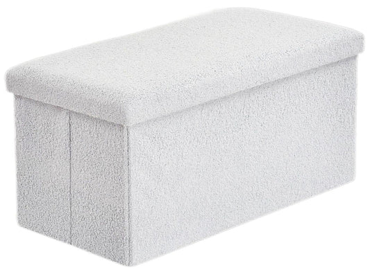 White Boucle Fabric Foldable Storage Ottoman 2 Sizes
