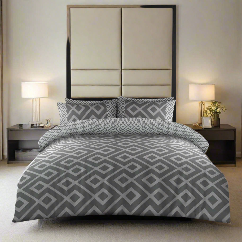 Grey Geometric Complete Duvet Set