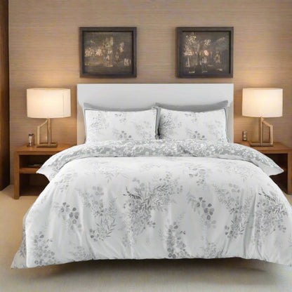 Grey Floral Reversible Duvet Set