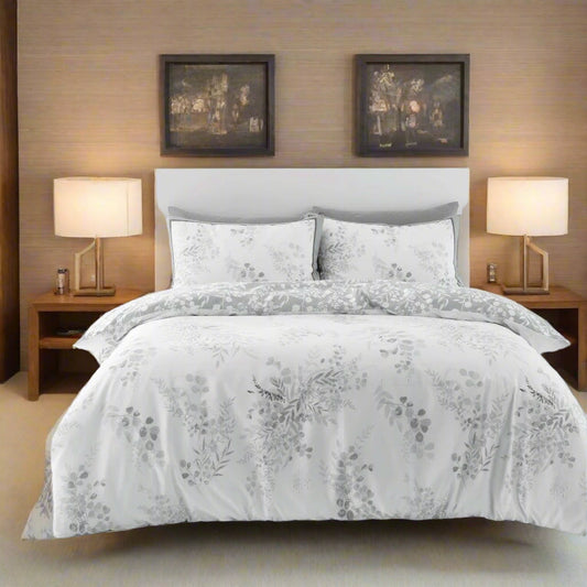 Grey Floral Reversible Duvet Set