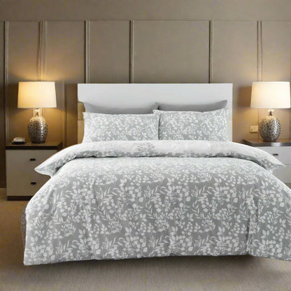 Grey Floral Reversible Duvet Set