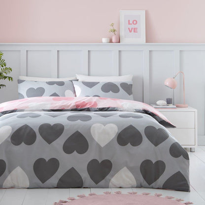 Pink & Grey Hearts Reversible Duvet Sets