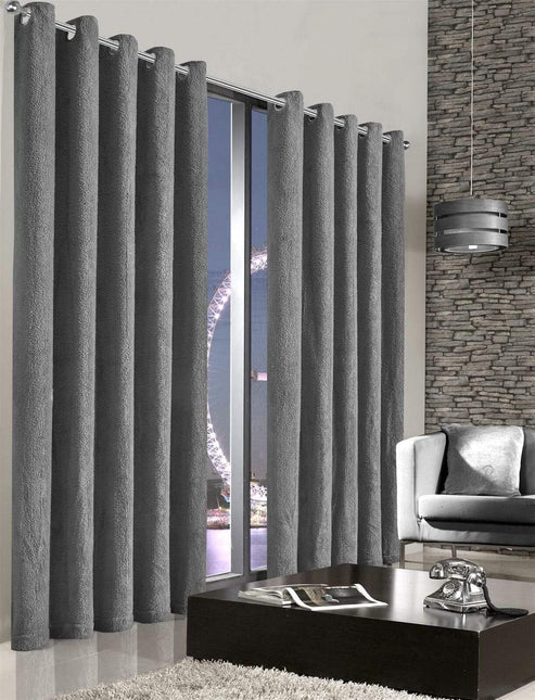 Teddy Bear Fabric Eyelet Curtains Grey