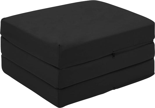 Black Ultimate Z-Bed Cube: Foldable Mattress for Adults and Kids - Sleepover Chair Bed, Single Futon Ready Bed, Floor Mattress for Living Room - Lightweight, Comfy, and Easily Foldable Bed