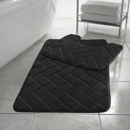 Herringbone Style Bath Mat Set Memory Foam