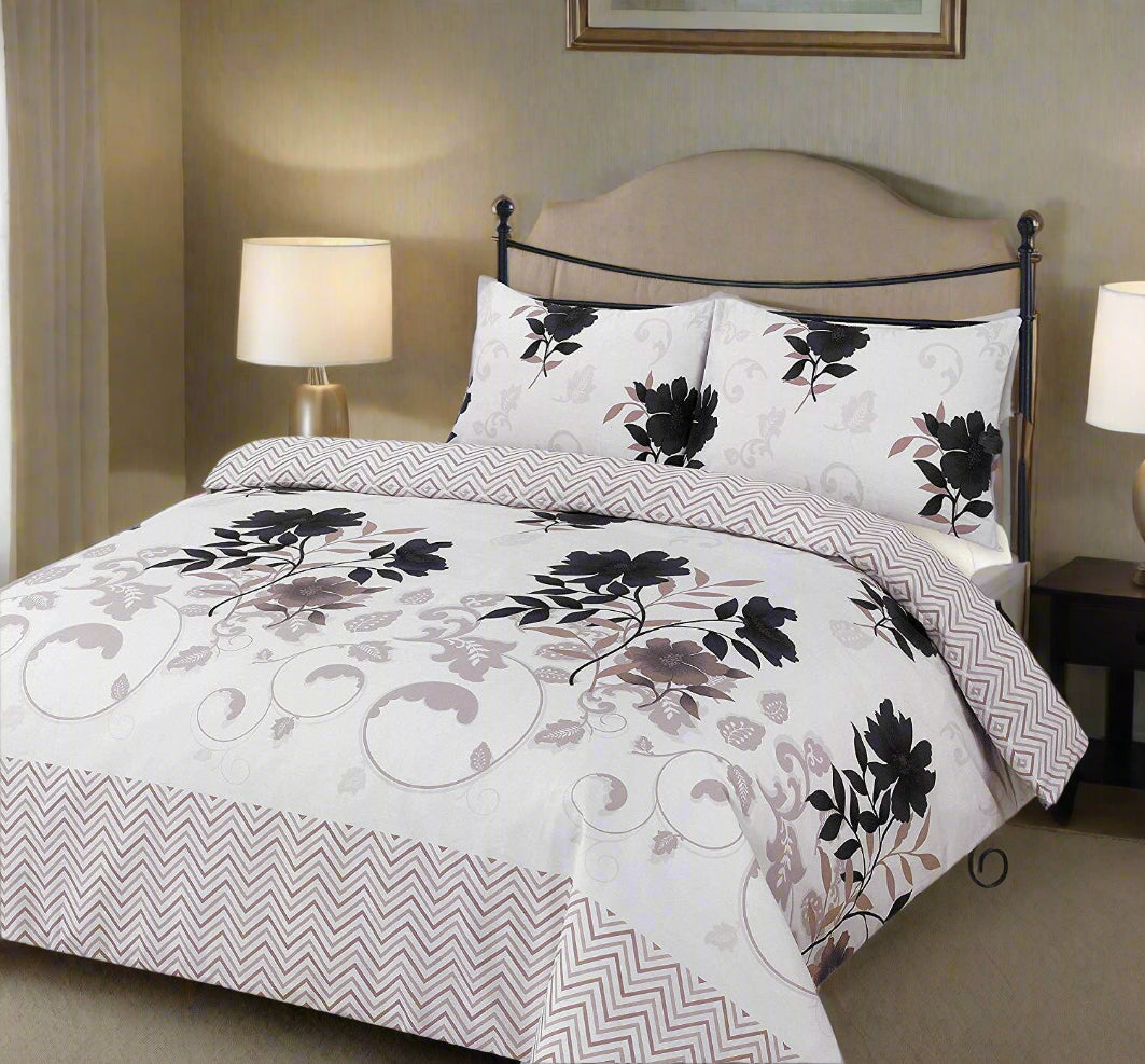 Floral Geometric Reversible Printed Duvet Set 4 Colours