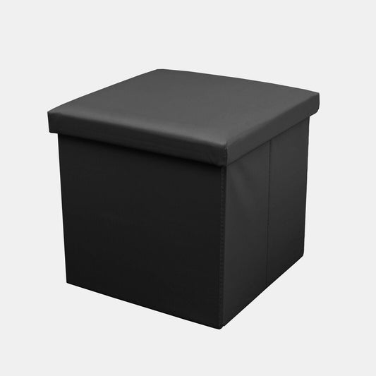 Foldable Storage Cube Faux Leather Black Small